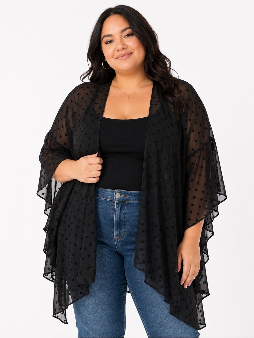 TORRID Black Sheer Polka Dot Open-Front Cardigan